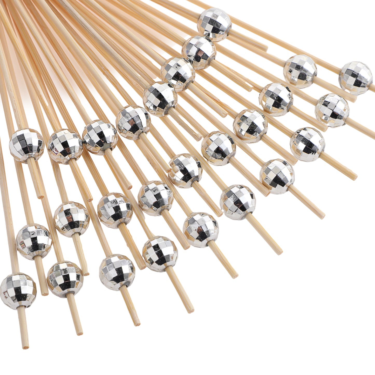 100 Pack Disco Ball Cocktail Picks Disco Ball Toothpicks 4.7 Inch Fancy Toothpicks Silver Disco Ball Decorations Wooden Cocktail Sticks Skewers for Appetizers Drinks Food