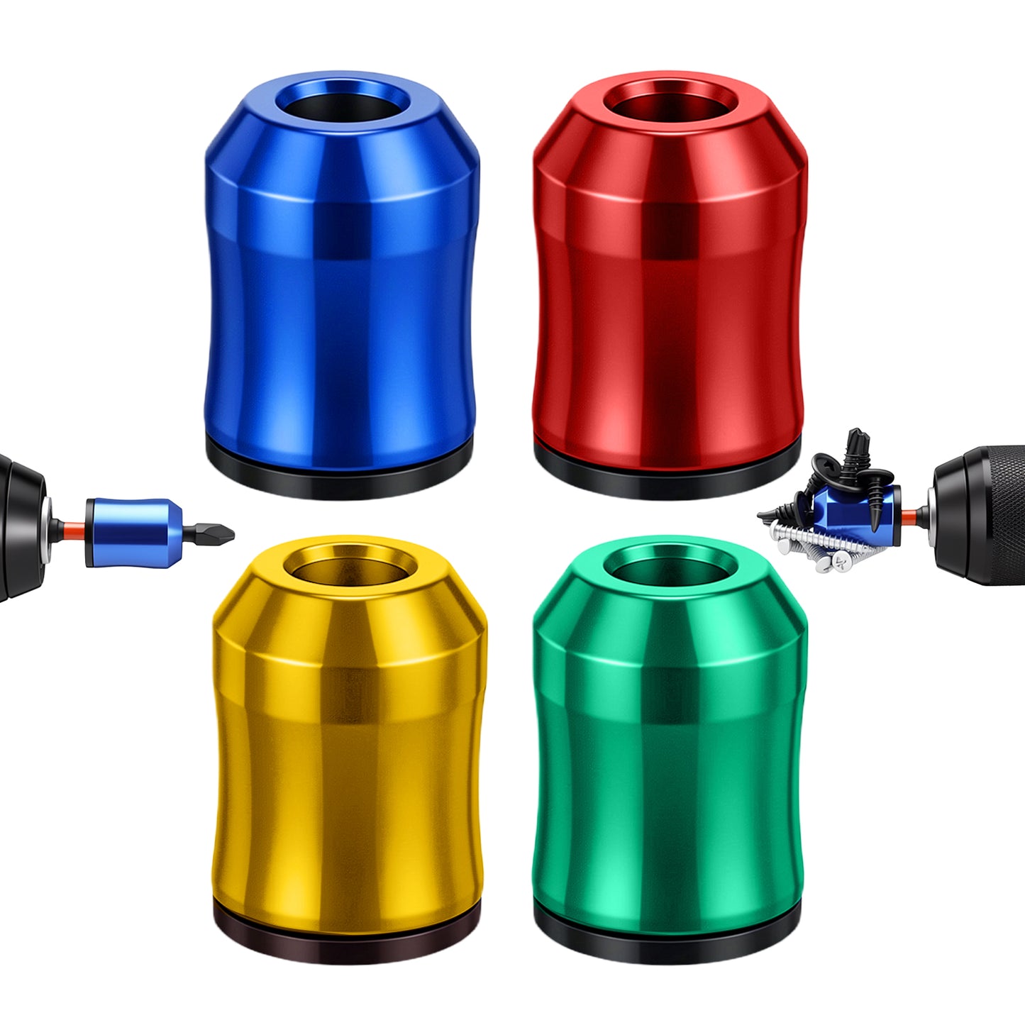 4PCS Strong Magnetic Screw Ring Set, Removable Magnetic Bit Holder for Drill, Household Drill Bit Holder for Hex Screwdrivers and Power Bits