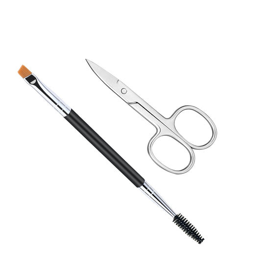 Thinp Eyebrow Scissors and Eyebrow Brush Small Eyebrow Scissors Eyebrow Trimmer Scissors Stainless Steel Curved Eyebrow Scissors with Eyebrow Brush Mini Scissors for Eyebrows Eyelash Extensions
