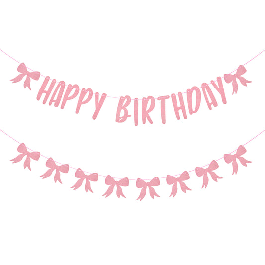 1 Set Happy Birthday Banner, Pink Happy Birthday Banners, Bow Themed Birthday Party, Pink Birthday Decorations for Women Birthday Party