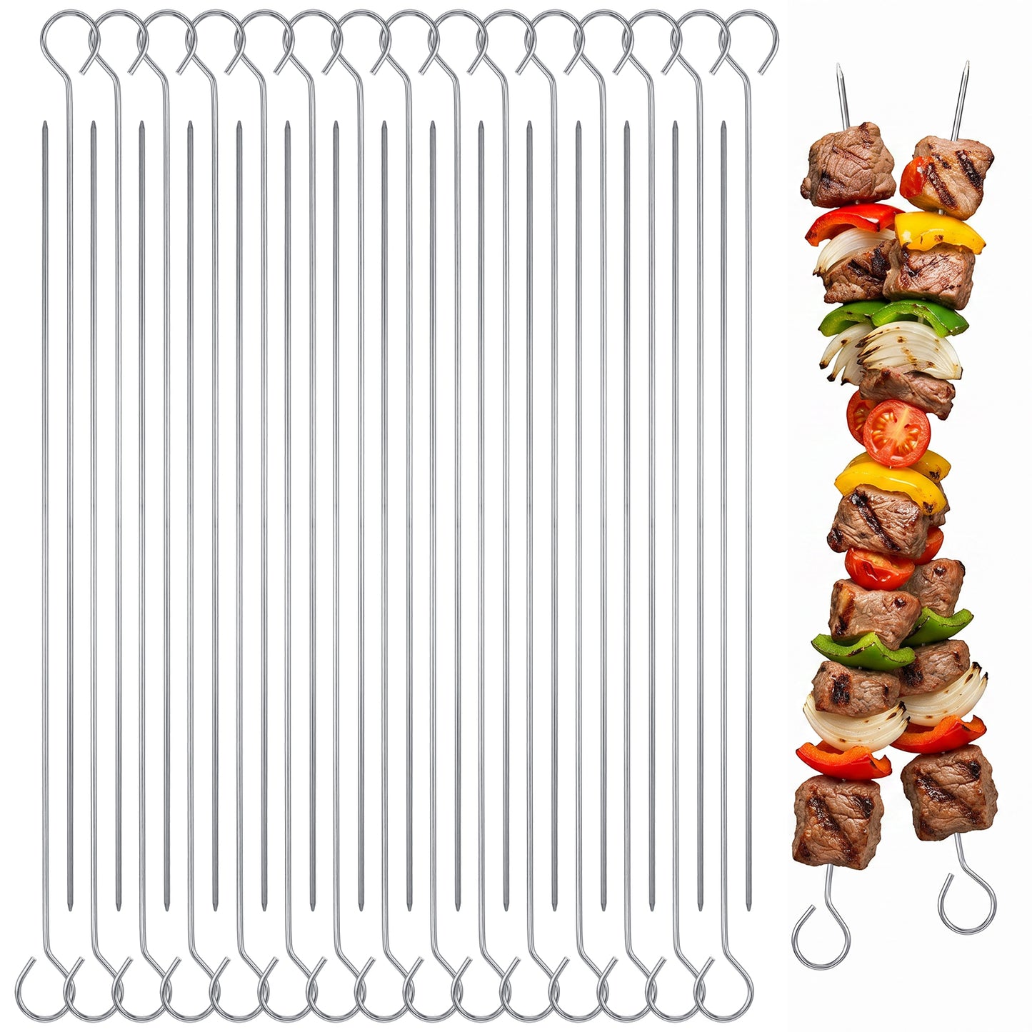 12 Pcs Stainless Steel Barbecue Metal Skewers, 8 Inch Roast Goose Needle Reusable Metal Skewers for kabobs Barbecue Skewer for Grilling Shish Kabobs, Meat and Vegetable