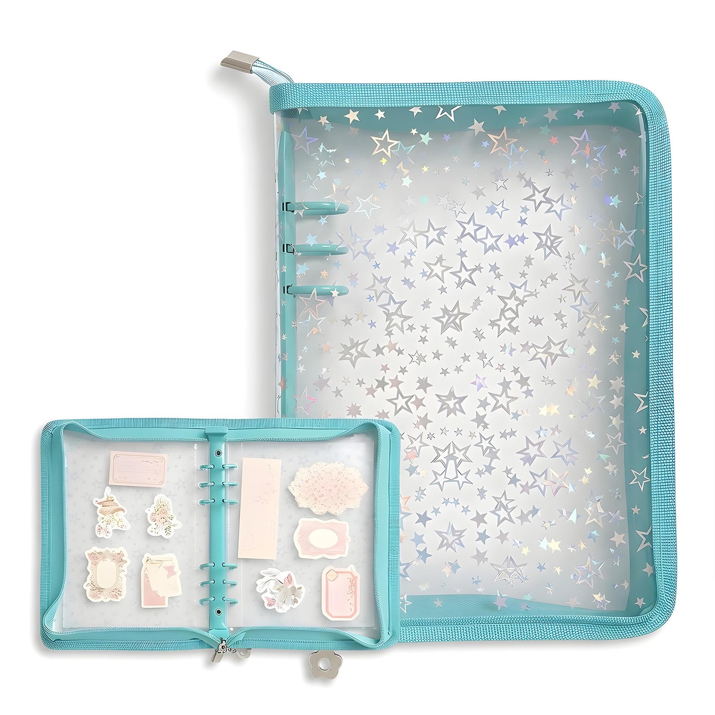 Sticker Organizer, Sticker Binder Reusable Stickers Storage Book Shiny Stickers Binders Organizer Clear Sticker-Binder Album with Zipper(Lake green)