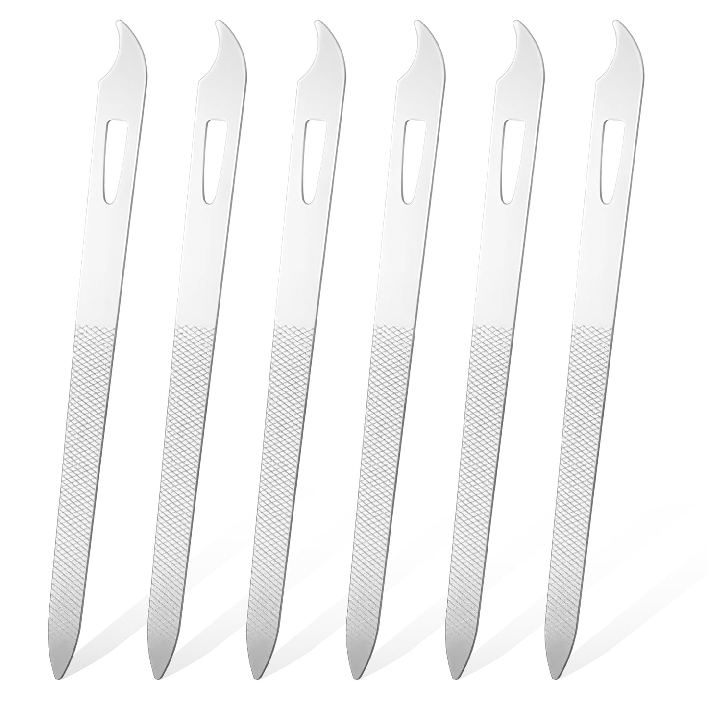 ZEYIYER 6 Pieces Metal Nail File, 5’’ Nail Files Thin Durable Nail Filer with Curved Sharp Pointed Tip Double Sided Manicure Pedicure Toenails Tools, Stainless Steel Triple-Cut Long Nail File