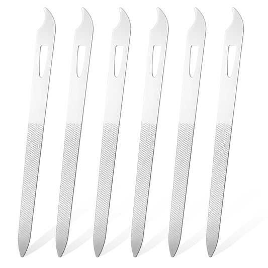 ZEYIYER 6 Pieces Metal Nail File, 5’’ Nail Files Thin Durable Nail Filer with Curved Sharp Pointed Tip Double Sided Manicure Pedicure Toenails Tools, Stainless Steel Triple-Cut Long Nail File