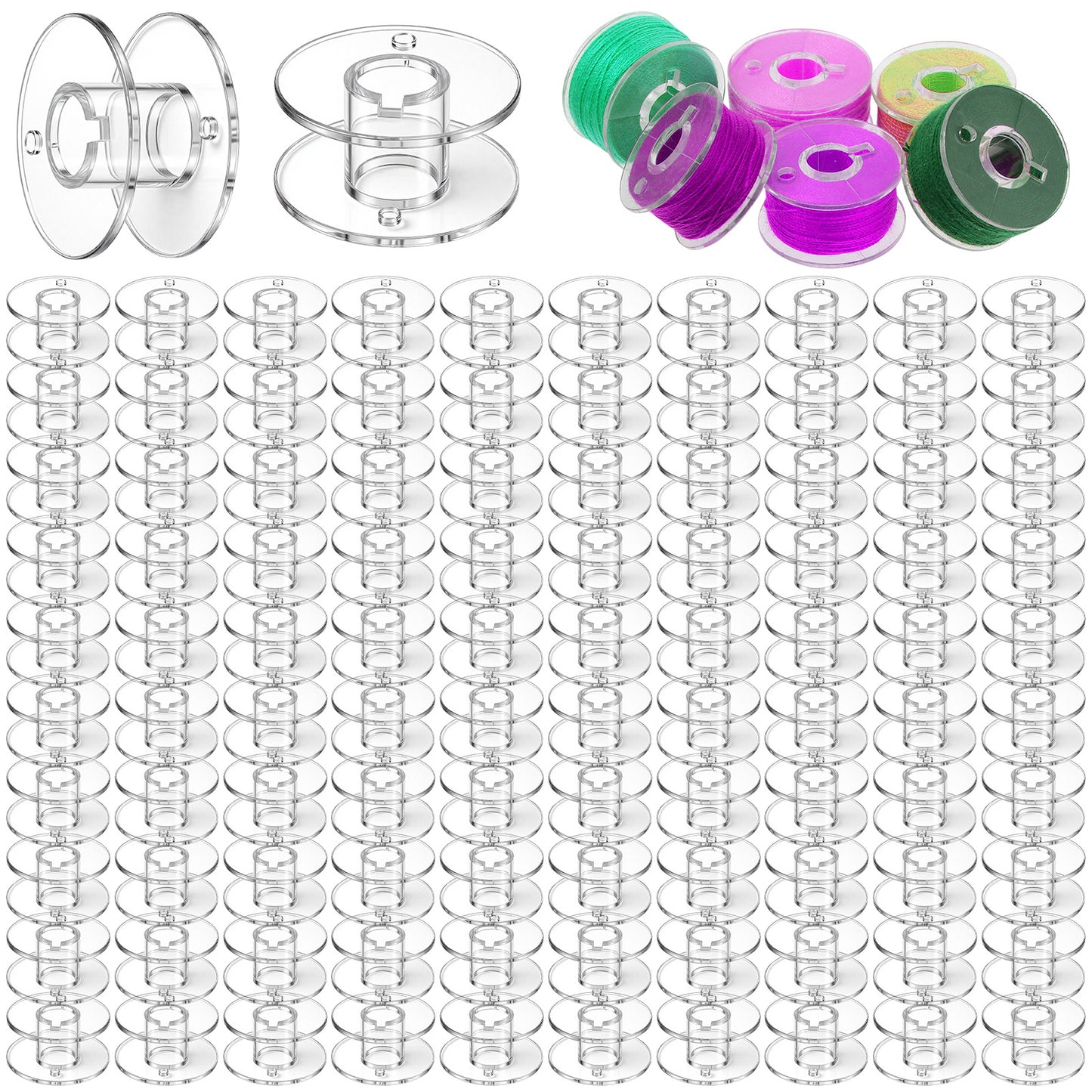 100 Pack Class 15 Clear Plastic Sewing Bobbins Compatible with Singer/Brother, Janome SA156 Machines, Polystyrene Bobbins, Standard Sizes Sewing Bobbin for Sewings Enthusiast Beginner, Embroidery, DIY