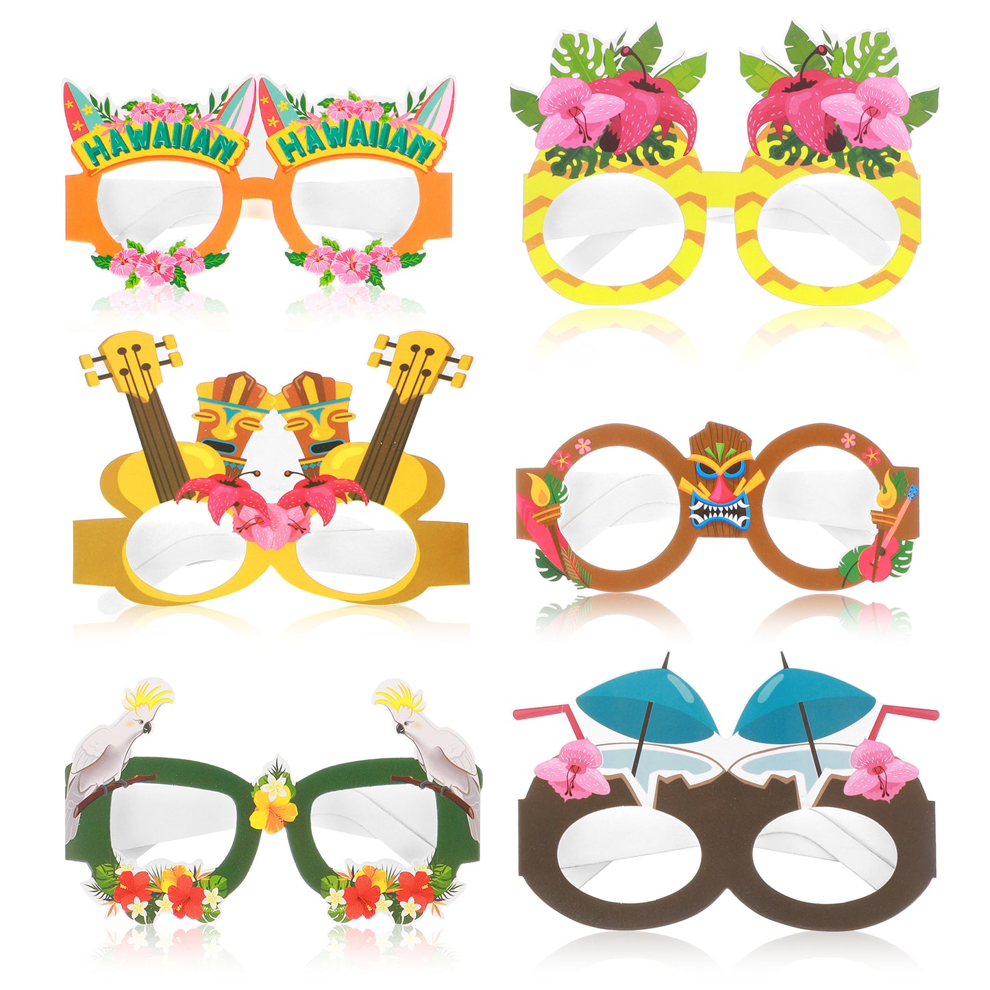 Grevosea 6 Pcs Hawaiian Party Decorations Party Glasses Beach Theme Paper Glasses Bulk Summer Sunglasses Photo Booth Props for Summer Pool Party Decorations Tropical Luau Party Favors