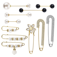 ZEYIYER 11PCS Safety Pins for Clothes, Decorative Pins Brooch Pearl Pins for Women Fashion, Pant Waist Tightener Double Head Faux Pearl Brooches for Clothes Decoration