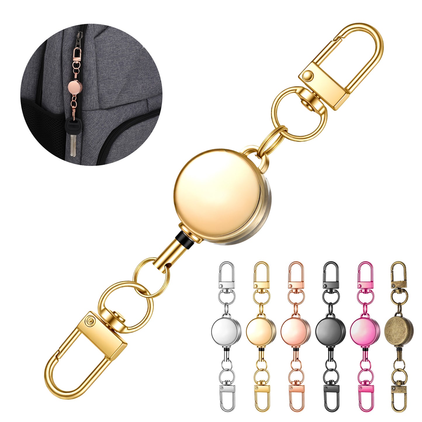 6Pcs Retractable Keychain, Strong Chain Ring Badge Holder for Keys, Cards, ID Badges(6 Colors)