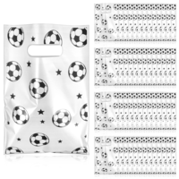 Grevosea 50 Pcs Soccer Goodie Bags Plastic Soccer Gift Bags Reusable Football Party Favor Bag with Handle 6.5x9.8 Inch for Candy Snacks Team Birthday Kids Teens Sport Theme(Black White)