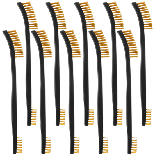 10 PCS Copper Wire Cleaning Brushes, Mini Rust Remover Brushes with Non-Slip PP Handle for Rust, Dirt & Paint Scrubbing with Deep Cleaning (black + gold)