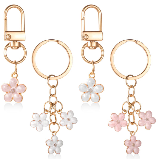 ZEYIYER 4 PCS Cute Flower Keychain Charm, Purse Handbag Backpack Zipper Pull Charms, Aesthetic Keychain Charms Personalized Keyring for Handbags ＆ Backpacks Accessories