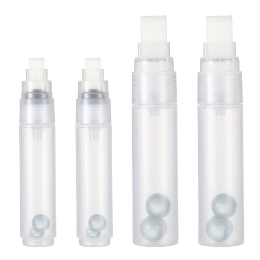 Axafazup Empty Refillable Paint Markers, 4 Pack Paint Syringe with Brush Tip, Jumbo Tips 10mm and 16mm, Clear Transparent Barrels, for Acrylic on Rocks Glass Ceramics Wood Metal Graffiti DIY