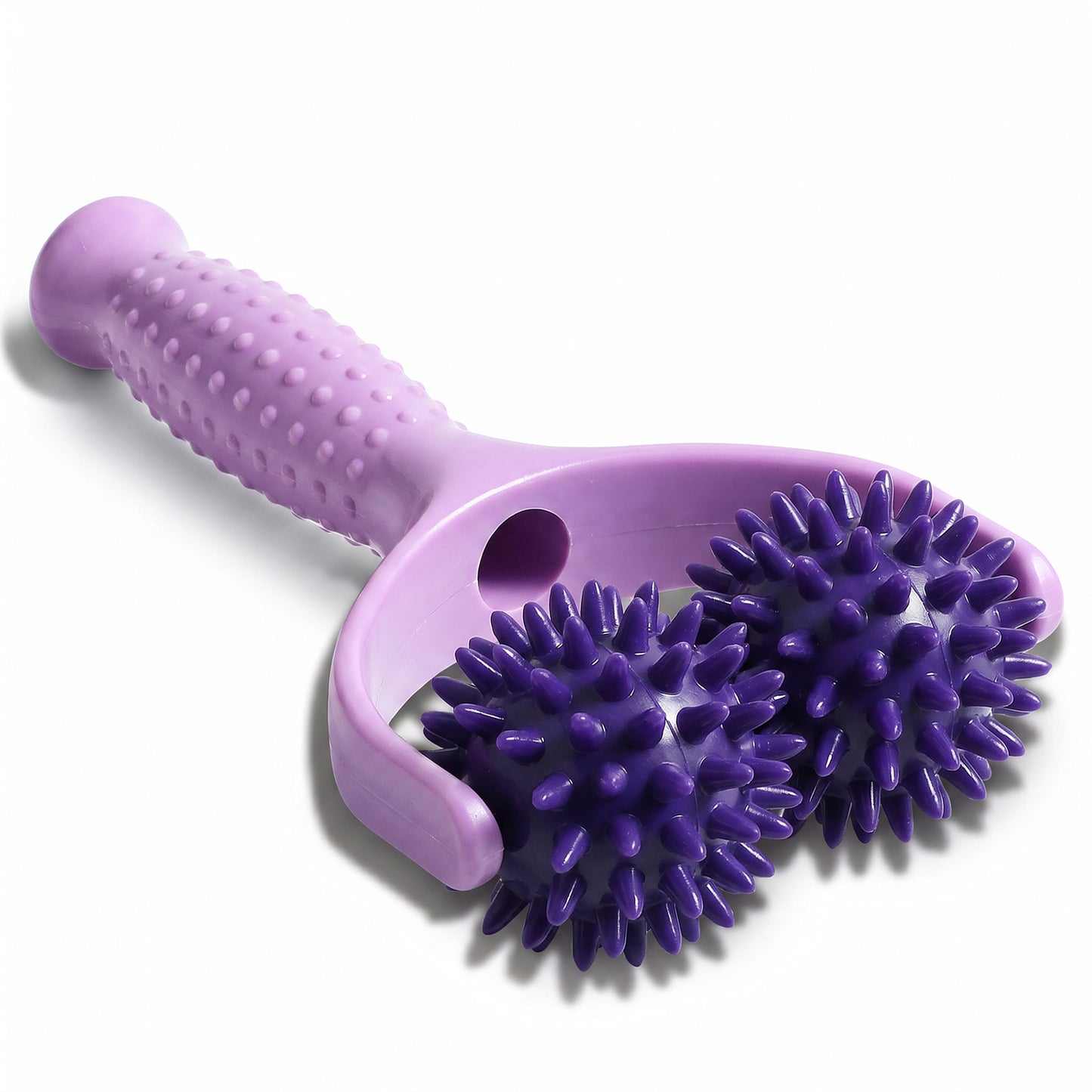 Spiky Massage Balls Rollers with Dual Ball Design, Manual Back Massage Stick with Ergonomic Handle, Lightweight and Portable Spiky Sensory Toys Pain Relief for Back Neck Shoulder Leg (Purple)