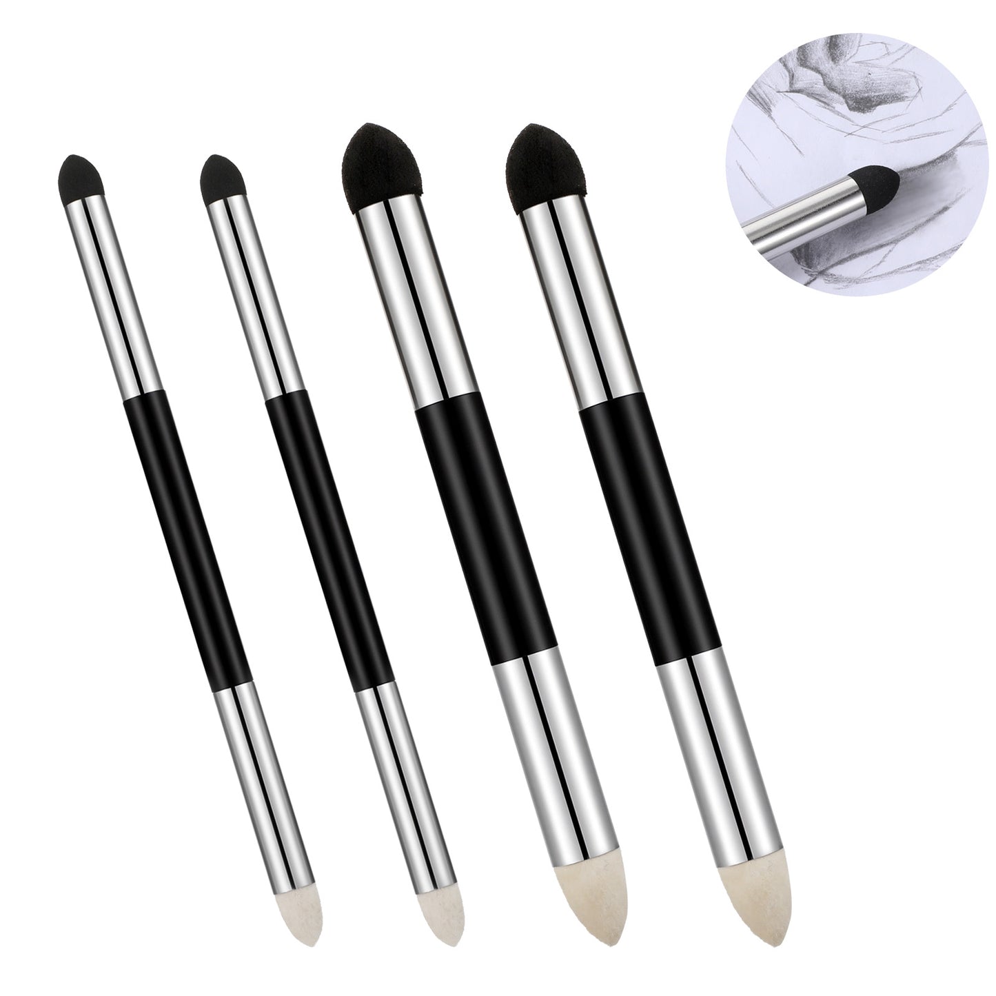 4 Pcs Oil Pastel Tools Blending Sticks, Dual Tip Reusable Sketch Rubbing Sponge Brush for Artist Professional Sketch Drawing for Students Beginners Lightening and Highlight