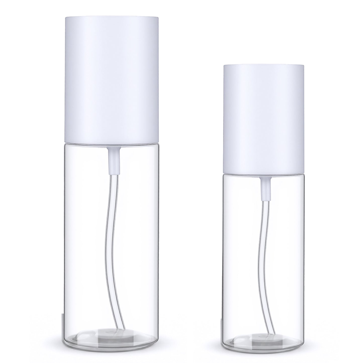 2 Pack Refillable Travel Pump Bottles, Clear PET Plastic Cosmetic Lotion Dispensers for Essential Oils, Cream, Sunscreen, 50ml and 100ml