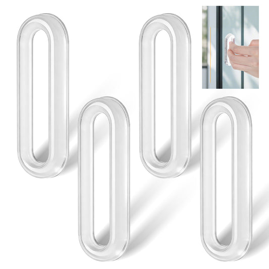Axafazup 4 PCS Clear PU Self-Adhesive Pulls, Recessed Finger Pulls, Oval Sliding Door Handles No Drill Instant Handle for Glass Doors Windows Drawers Cabinets