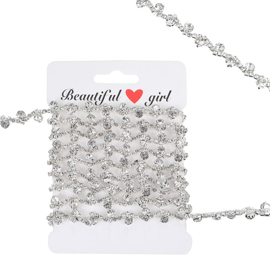 1 Yards Rhinestone Chain Trim, Sparkly Applique Ribbon Rhinestone Chain, Shiny Rhinestones Trim Strips for Dress Crafts Sewing Wedding Embellishments, Adjustable Beaded Trims for Jewelry Necklace DIY