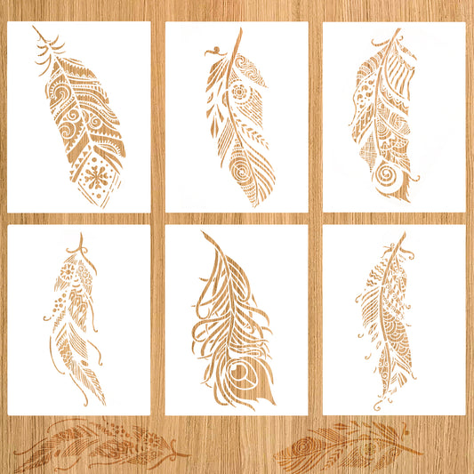 ASTER 6 Pieces Mandala Stencil Reusable Feather Stencils Decorative Painting Templates Mandala Stencils for Painting on Wood Wall Furniture