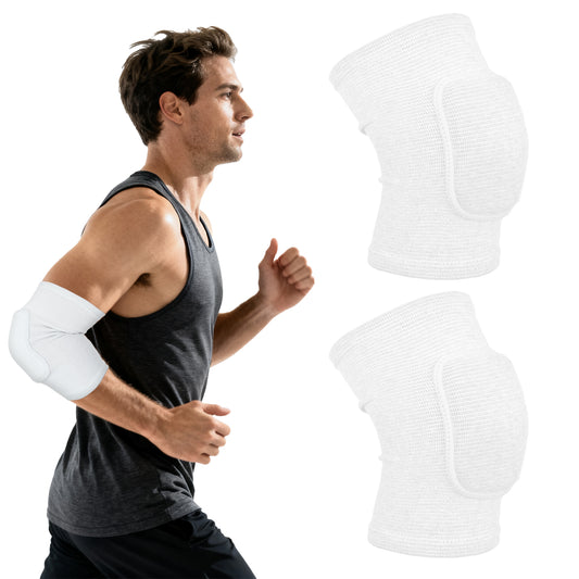 1 Pair Volleyball Elbow Pads Women, Thick Sponge Support Thick Sponge Support Elbow Pads Volleyball, Breathable Elbows Pad for Basketball, Tennis, Football, Skating (White)