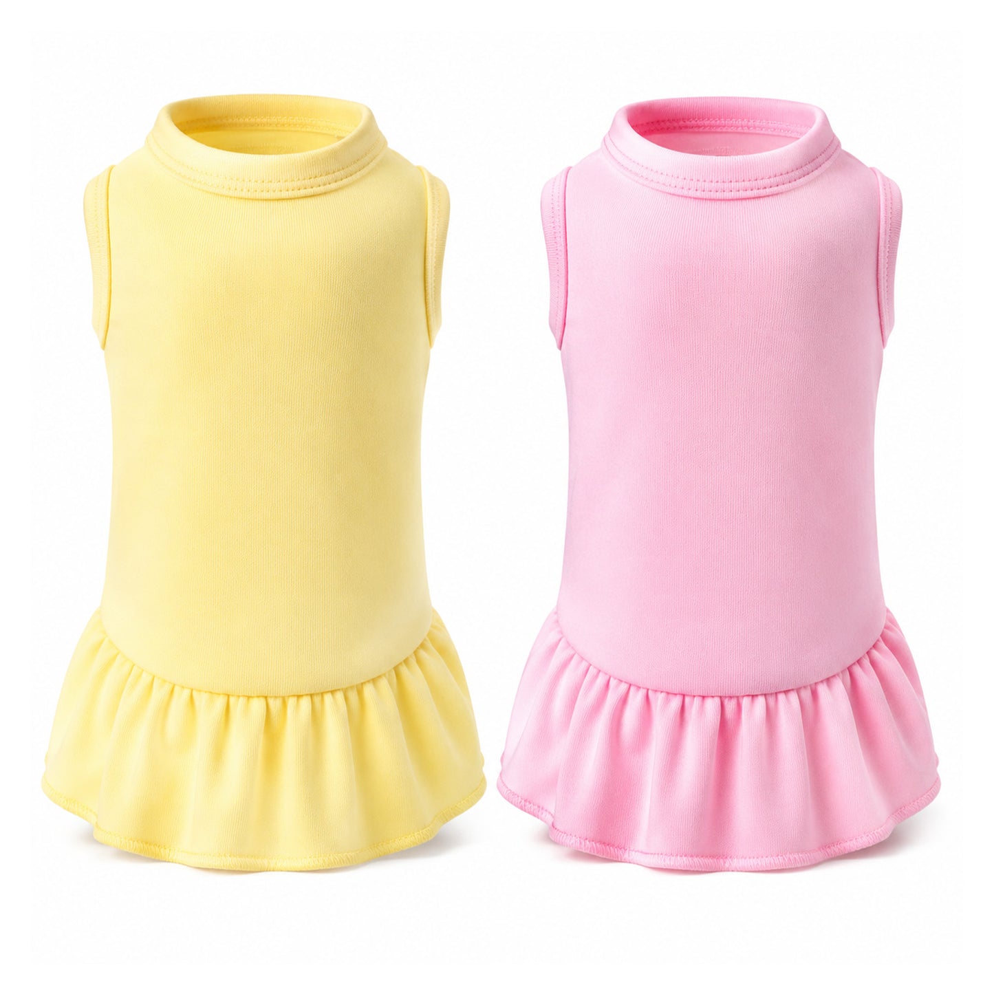 2Pcs Puppy Clothes Girl Dog Summer Clothes, Small Dog Cloth for Girls, Solid Dogs Dresses Cat Skirt Sleeveless for Small Pet Dogs Cats (Yellow,Pink, Small)