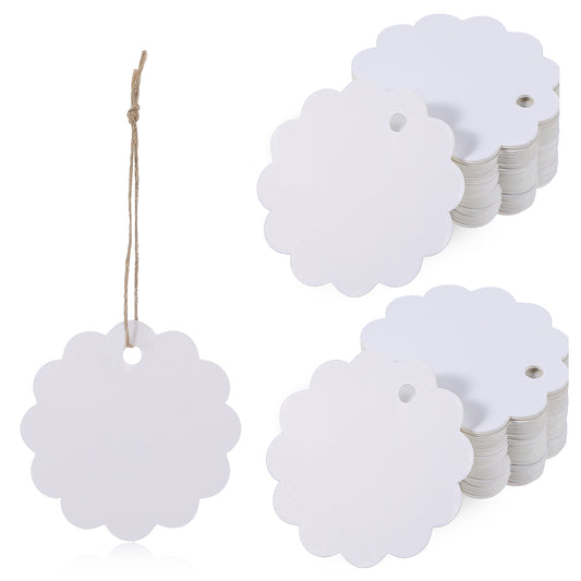 100 Pack Kraft Paper Gift Tags with String, Blank Price Tags Gift Bag Hang Tags Thank You Tags String Tags for Labeling Crafts Clothes Wedding Christmas Halloween, White