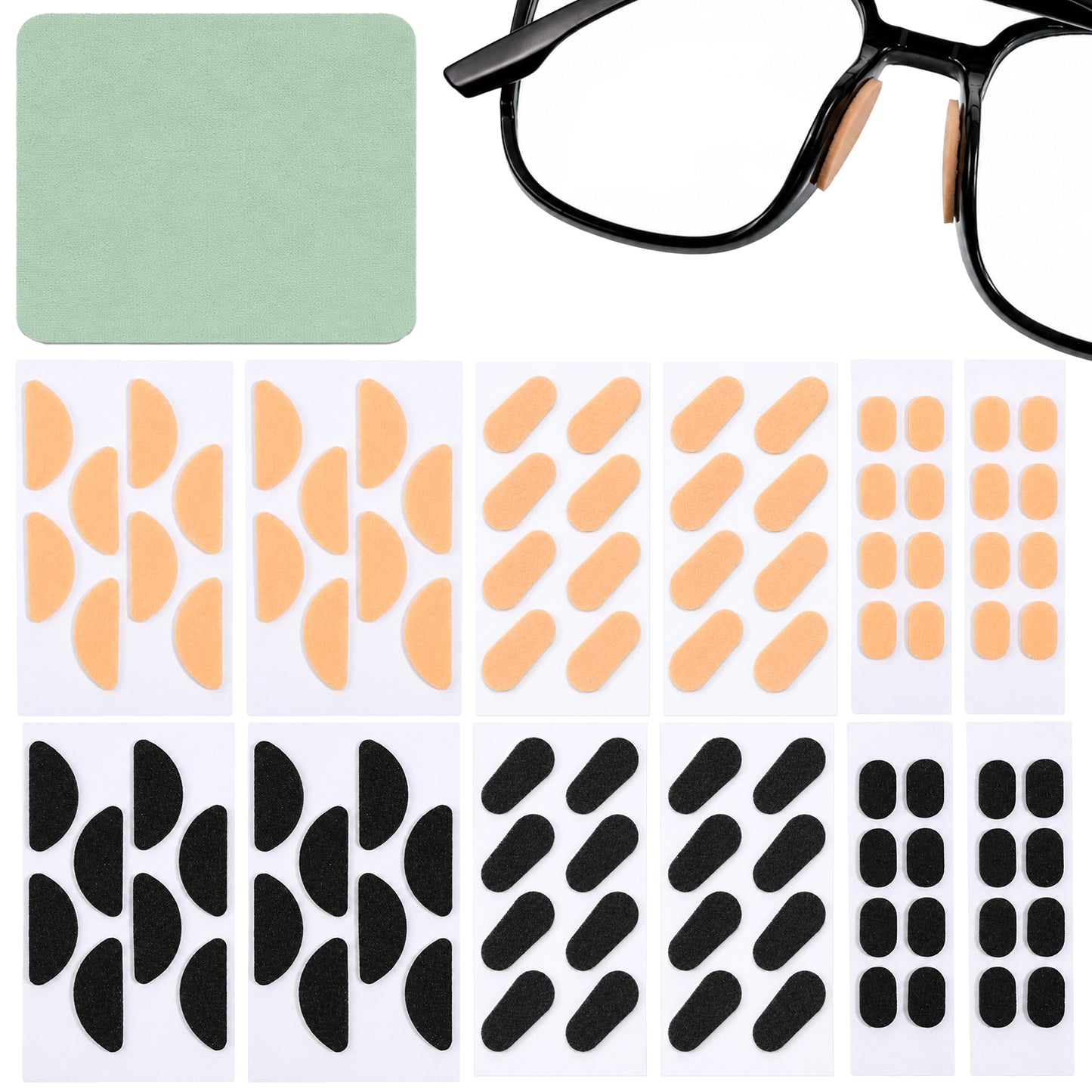 48 Pairs Foam Nose Pads for Glasses, 3 Shapes Soft Sponge Eyeglasses Nose Pads, Noses Cushions Replacement Pad for Eyeglasses Sunglasses with Cleaning Cloth
