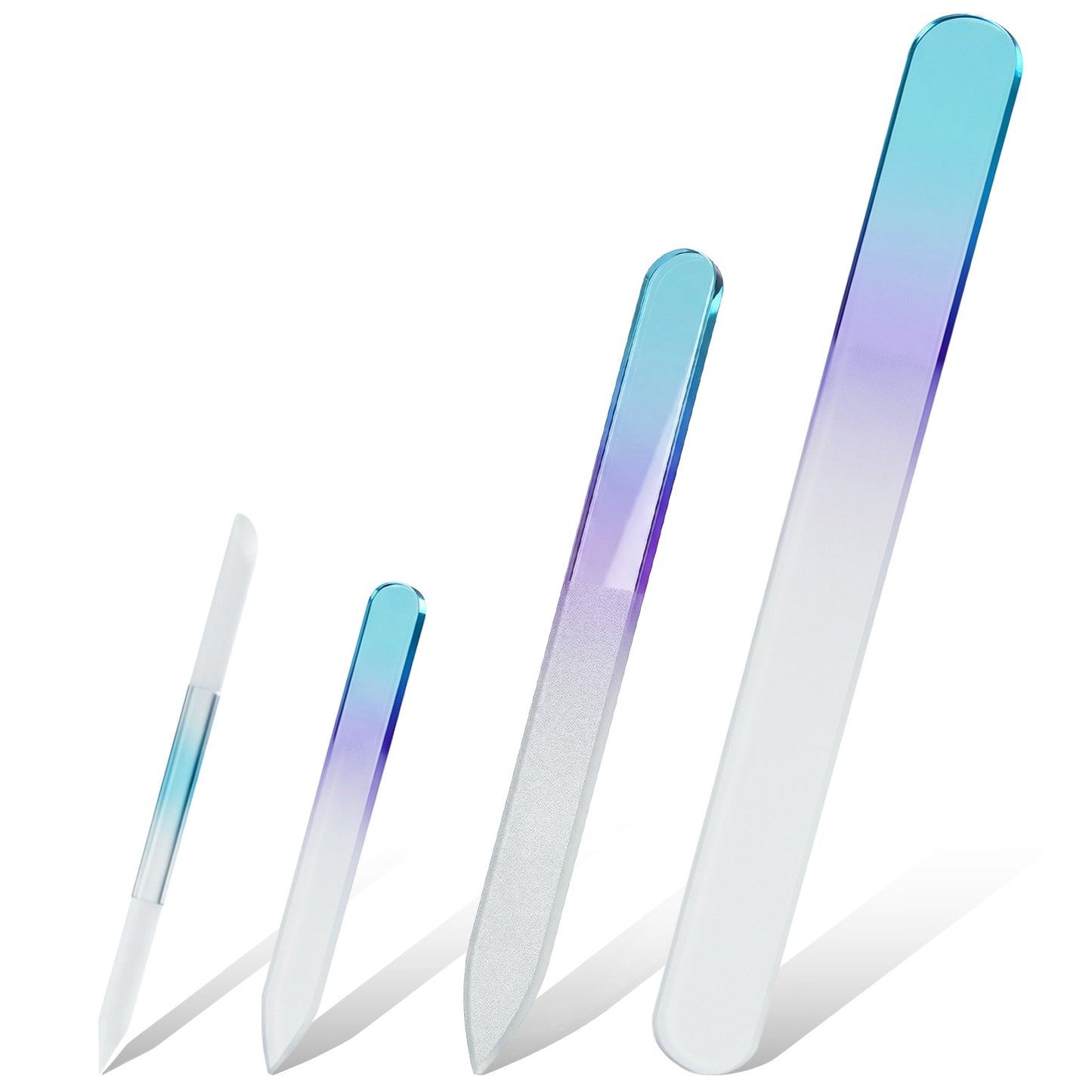 4PCS Glass Nail File Set, Women Crystal Fingernail Buffers Long Double Sided Glass Nail Buffer Manicure Buffer Cuticle Trimmer Professional Care Tools Kit for Pedicure Fingernails Toenail