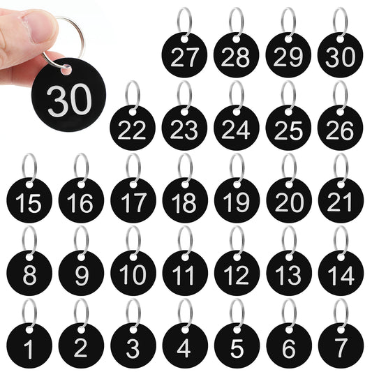 1-30 Number Tags with Rings,Black Plastic Numbers Round Hole Hang Tag,Marking distinguish Tags for Dormitory,Event Tag, Box Cabinet Lockers