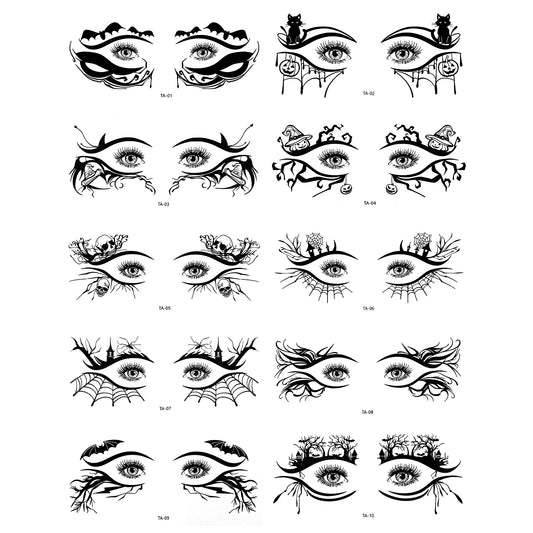 10 Sheets Halloween Eyeliner Tattoo Stickers, Eyeshadow Tattoo Halloween Makeup for Women Men, Fake Spider Web Bat Skull Face Temporary Tattoos for Halloweens Decals Masquerade Carnival Party Supplies