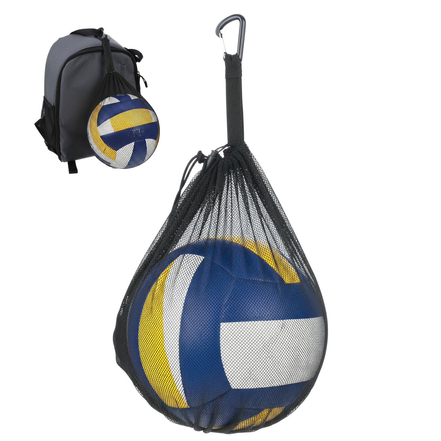 Quilax Nylon Single Ball Bag, Lightweight Volleyball Ball Bag with Hook, Drawstring Sling Backpack for Soccer, Basketball, Football（Navy Blue）
