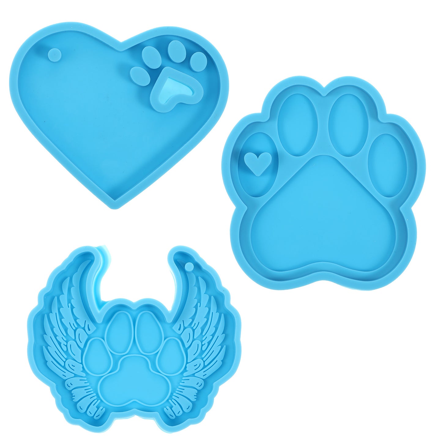 Thinp 3 Pcs Paw Print Silicone Mold, Cute Dog Paw Resin Keychain Molds Silicone Molds for Crafts DIY Keychain Pendant Dog Tag Charm Jewelry Making Supplies (Blue)