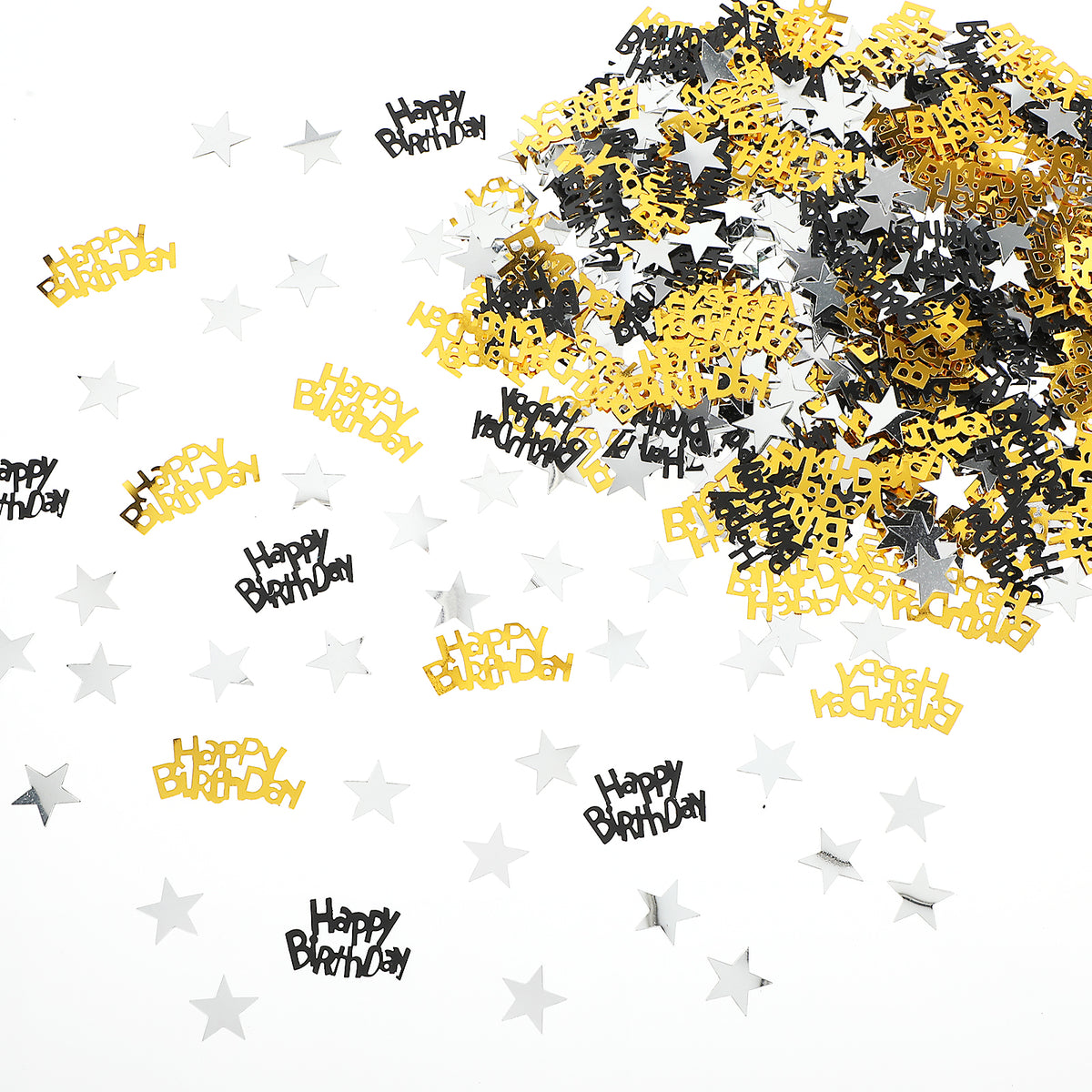 Aster 3000 Pcs Birthday Star Confetti, 30g Black Gold HAPPY BIRTHDAY Confetti, Silver Star Confetti, Metallic Glitter Foil Sprinkles Table Confetti for Birthday Party Decorations