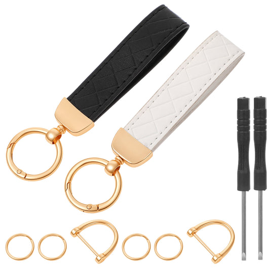 Aysatogc 2 Pack Leather Keychains, Leather Car Keychain for Women Men Universal Key Fob Holder with Keyrings with 4 Key Ring and Anti-Lost D Ring