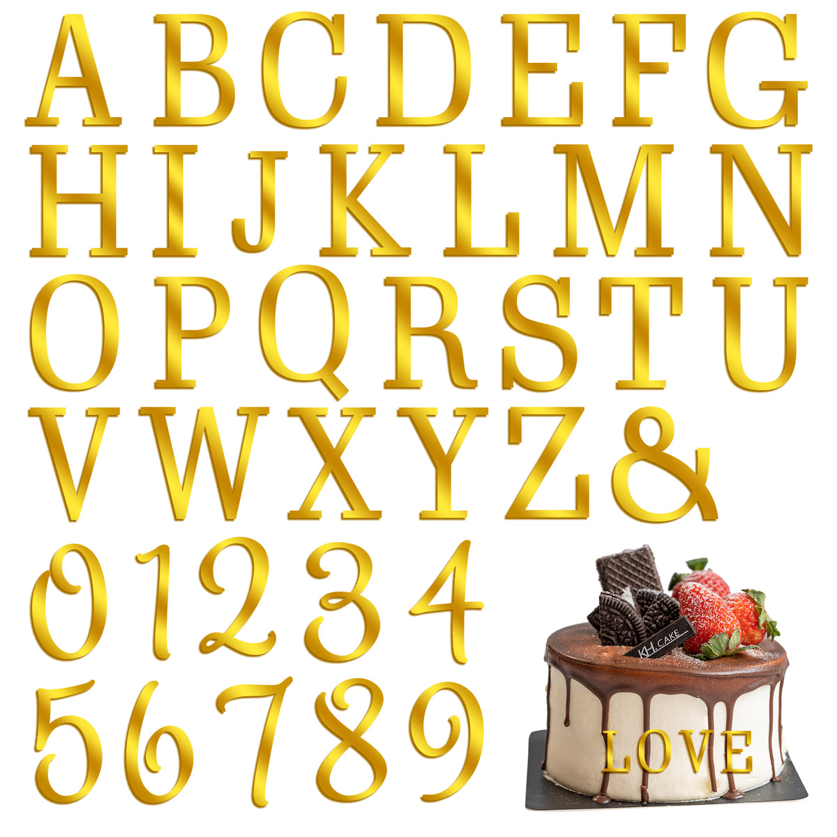 Aster 37 Pcs Gold Acrylic Letters Cake Topper, Personalised Acrylic Cake Alphabet Numbers Topper with A-Z and 0-9 DIY Gold Cupcake Decorations for Anniversary Wedding Baby Shower Party Supplies