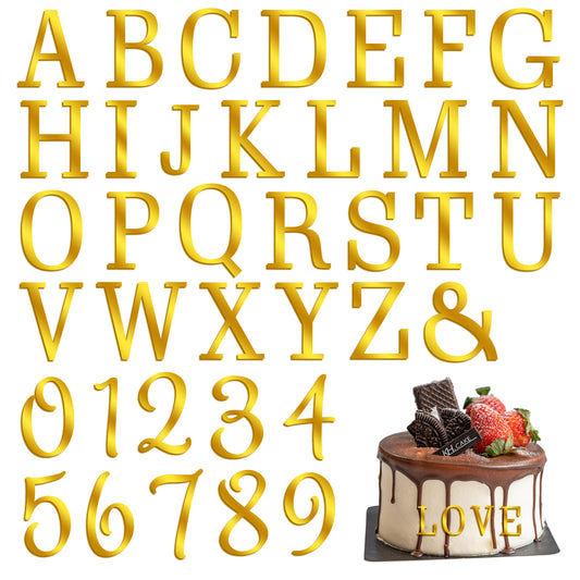 Aster 37 Pcs Gold Acrylic Letters Cake Topper, Personalised Acrylic Cake Alphabet Numbers Topper with A-Z and 0-9 DIY Gold Cupcake Decorations for Anniversary Wedding Baby Shower Party Supplies