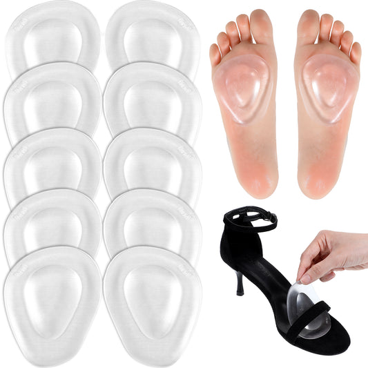 10 Pack Metatarsal Pads for Women Men, Soft Gel Ball of Foot Cushions for Heel Self Adhesive Forefoot Pad Insoles Reusable Silicone Metatarsal Foot Pads