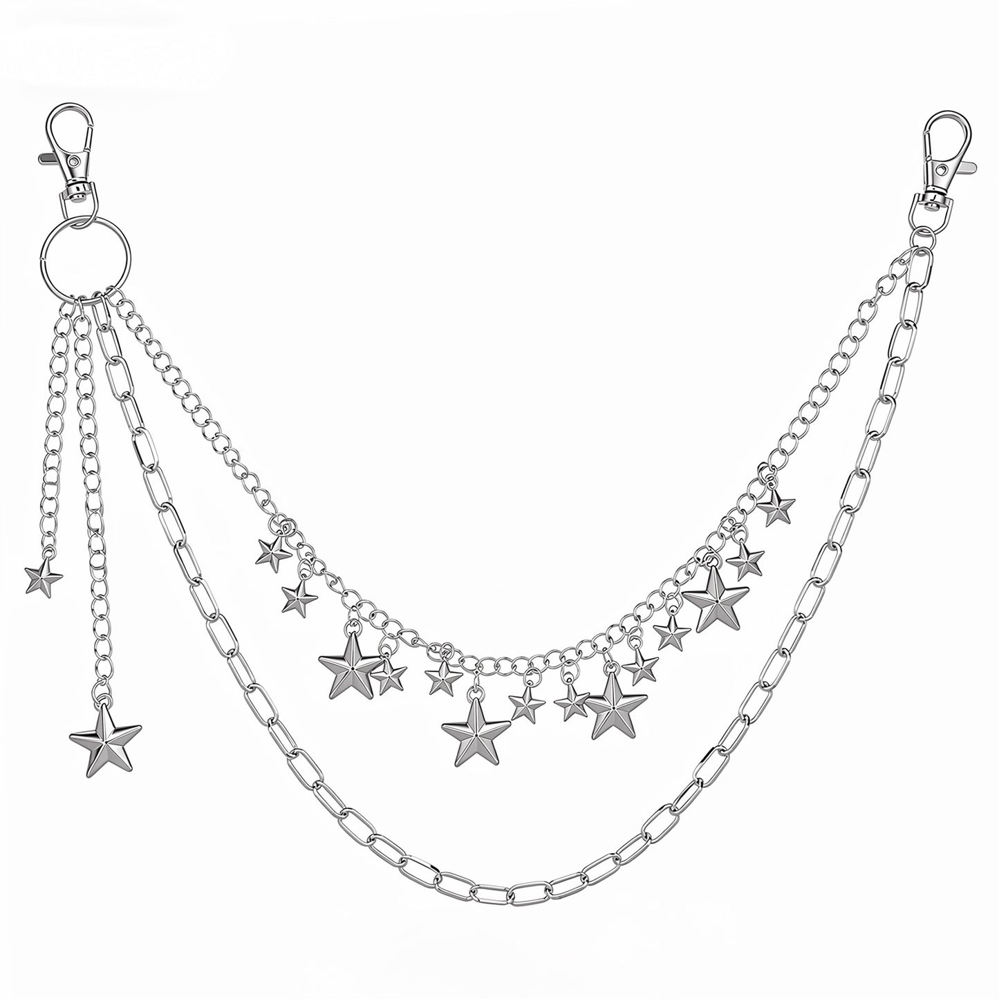 Macuezu Pants Chain for Men Women, Layered Y2K Jean Chain Silver Star Pocket Wallet Chains Belt Loop Chains for Punk Hip Hop Outfit Accessory Music Festival Concert