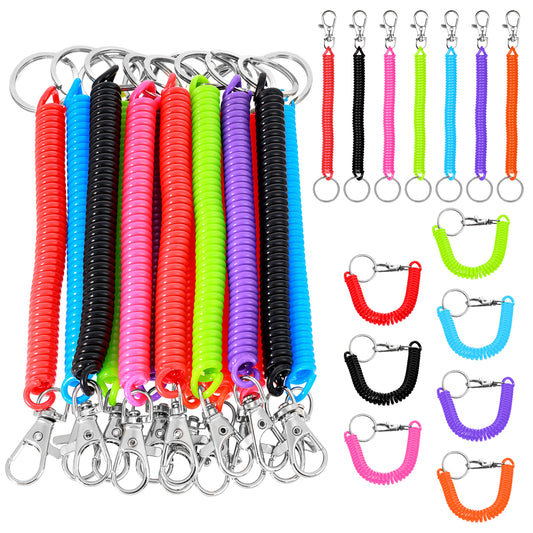Thinp Stretchable Wristband Wristlet Keychain 14 Pack Spiral Retractable Spring Coil Keychain Colorful Stretchy Keychain Flexible Key Holder for Sauna Gym Pool Id Badge and Outdoor Sports-7 Colors