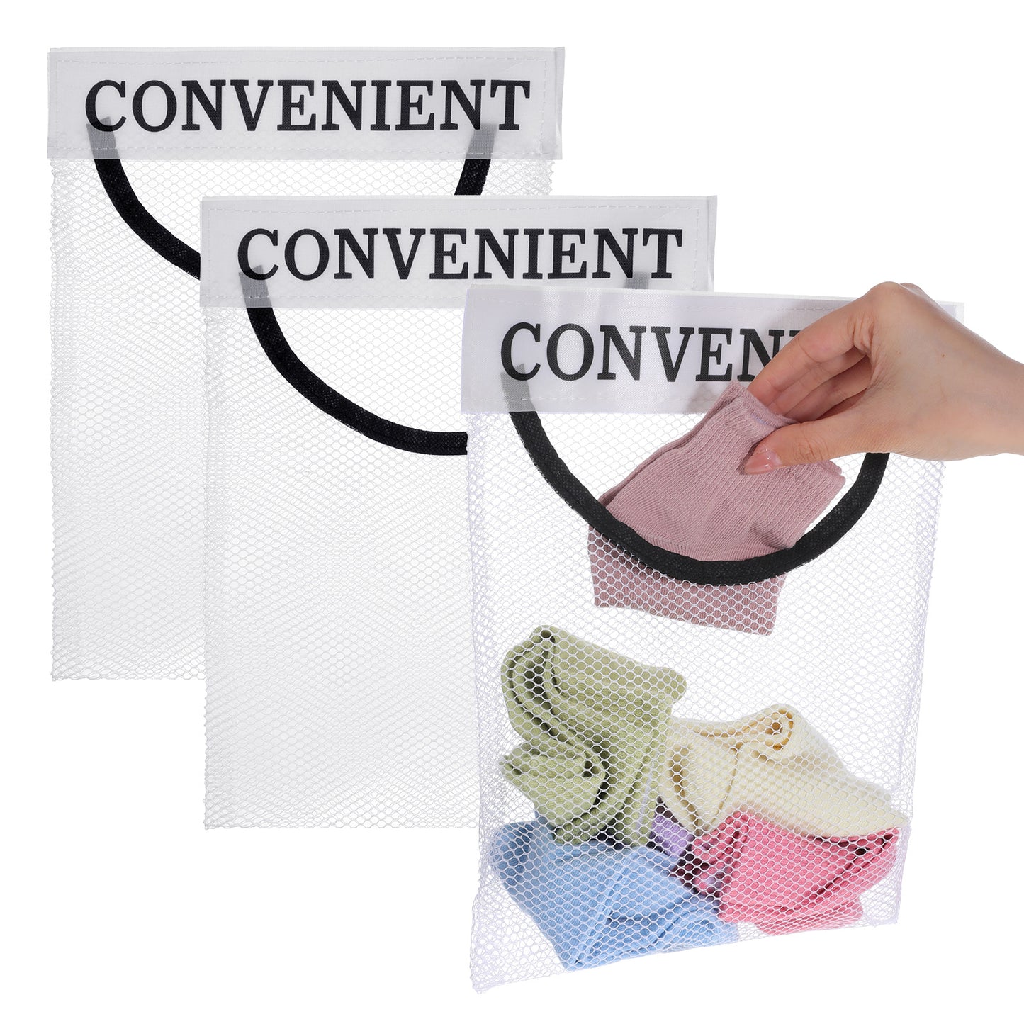Apojgitn 3Pcs Wall Hanging Storage Hanging Bag, Self-adhesive & HangingDual-Purpose Mesh Storage Pouches for Bras, Panties, Socks Portable Closet Organizer for Women Men Dormitory Bathroom Bedroom