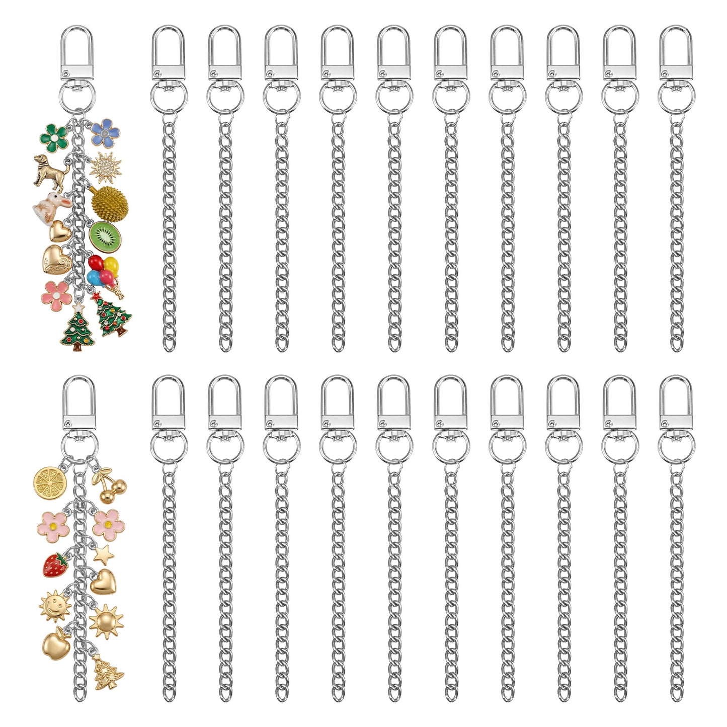 20 Pcs Keychain Making Kit with Extender Chain, Key Ring Swivel Snap Hook Chains, Extender Keychain Bulk for DIY Crafts Jewelry Making Handbag Purses(Silver)