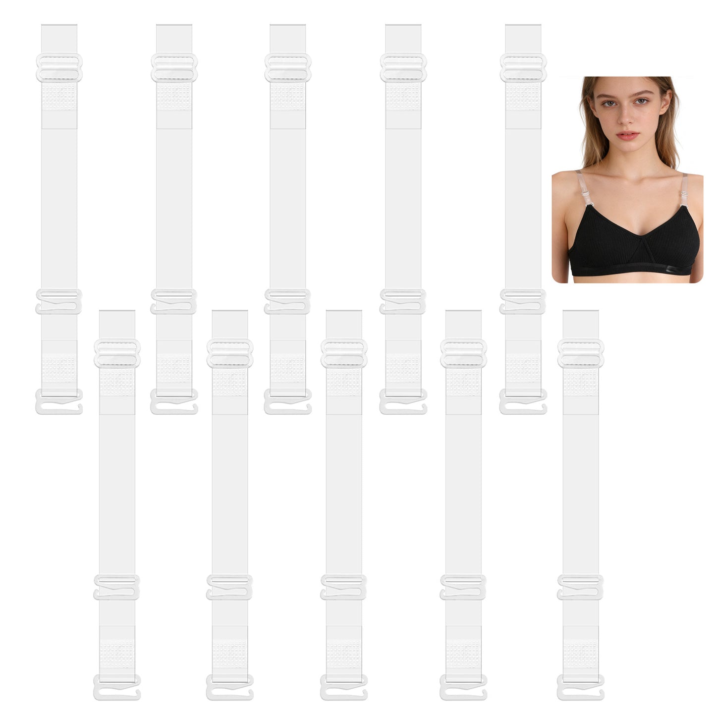 Larrel 5 Pairs Clear Bra Straps, Invisible Adjustable Bra Strap, Clear Non-Slip Shoulder Strap, Transparent Shoulder Straps for Women (37x1.5cm/14.6x0.6 Inch)