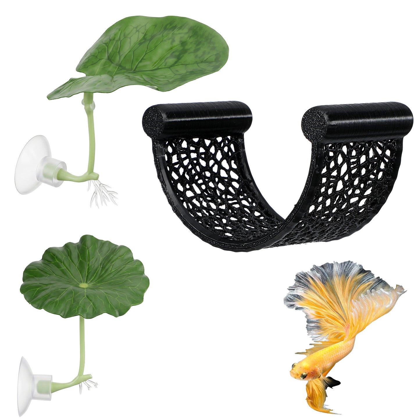 Floating Betta Hammock, Betta Fish Rest Platform with Leaf Decor, 3D Printed Plastic, for Small Aquariums, Nano Tanks, Shrimp and Small Fish, Black