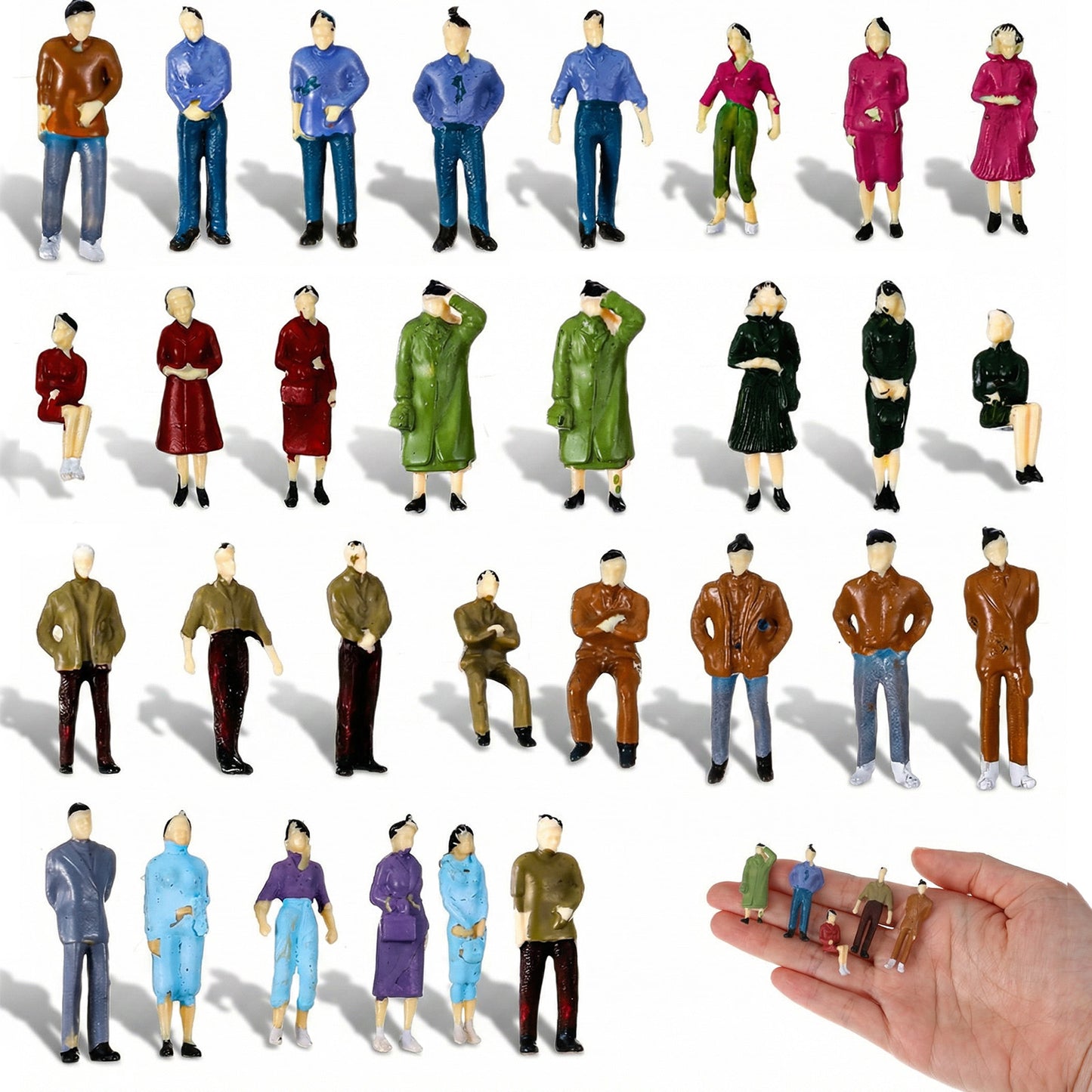 Dplolng 30 Pcs 1: 50 Mini People Figurines,1.38 Inch Mini People Plastic Miniature Figuriner Sitting Standing Model for Miniature Scenes Dollhouse Accessory DIY Decor