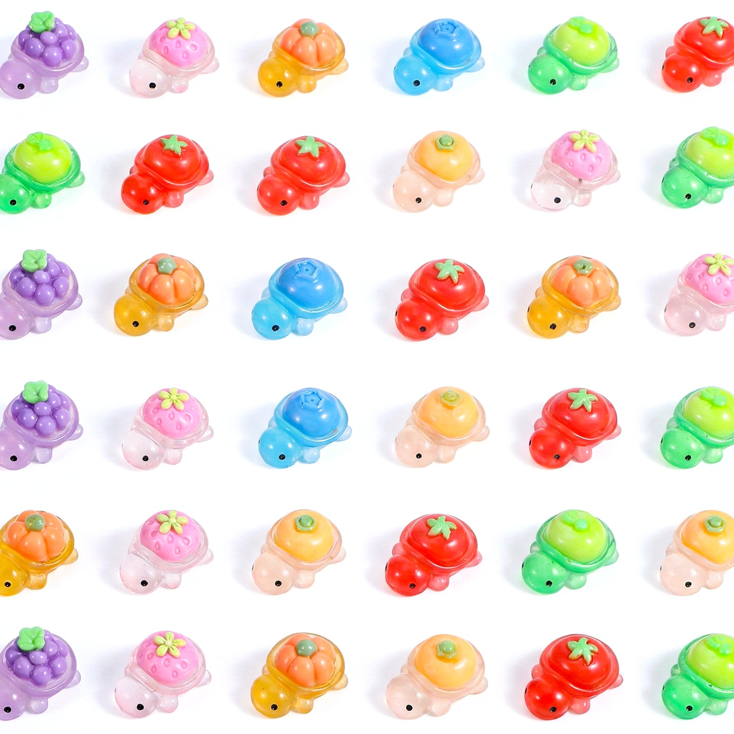 100Pcs Luminous Mini Resin Turtles, Small Bulk Mini Turtle Figurines, Fruits Tiny Turtle Suitable for Decoration of Gardens, Parties, Miniature Landscapes (7-Style Mix)