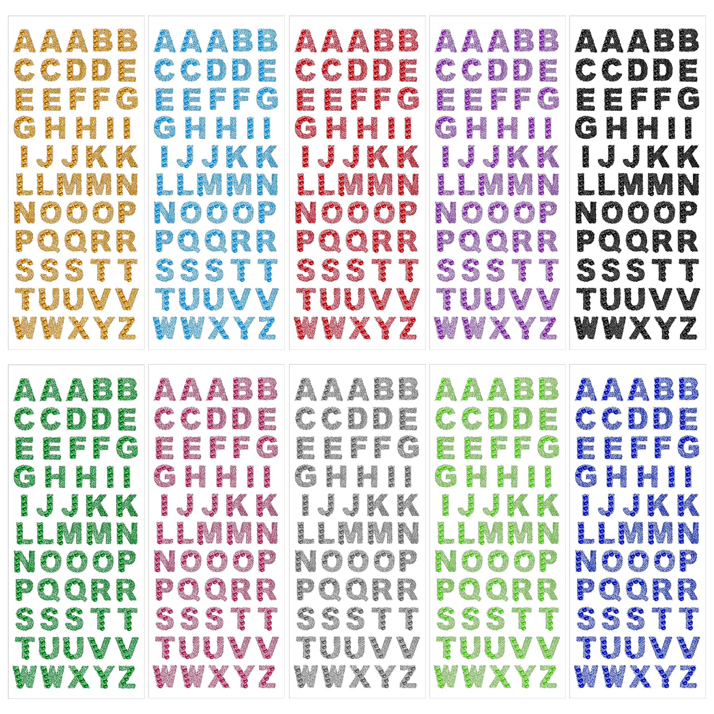10 Sheets/550 Pcs Glitter Letter Stickers, Self-Adhesive Rhinestone Letter Stickers Multicolor Bling A-Z Crystal Alphabet Sticker Stick on Letters for Scrapbooking Card Making Grad Cap DIY Art Craft