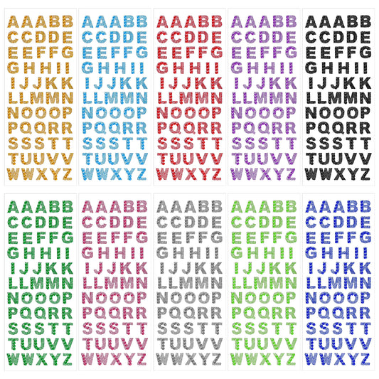 10 Sheets/550 Pcs Glitter Letter Stickers, Self-Adhesive Rhinestone Letter Stickers Multicolor Bling A-Z Crystal Alphabet Sticker Stick on Letters for Scrapbooking Card Making Grad Cap DIY Art Craft