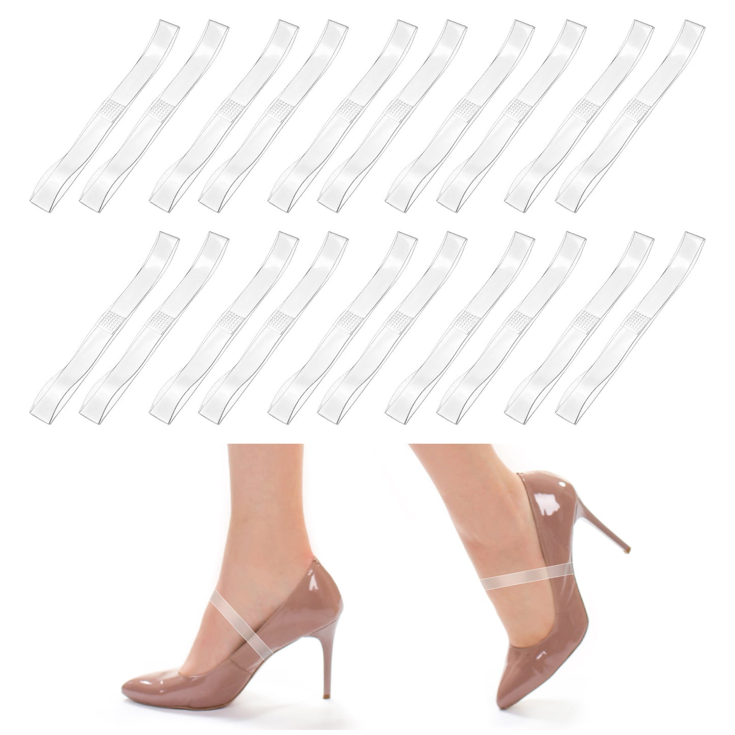 Axafazup 10 Pairs Transparent Invisible High Heel Shoe Straps Transparent Shoe Straps for Heels, Anti-Loose Ankle Straps for Women to Secure Loose High Heels