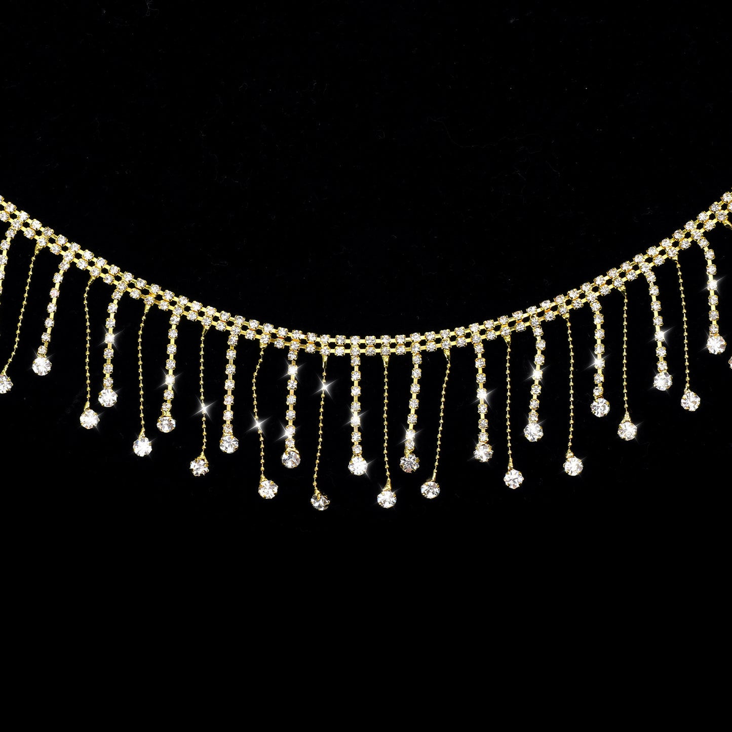 1 Yard Rhinestone Fringe Trim, Gold Rhinestone Tassel Trim, Irregular Diamond Crystal Beaded Fringe for Sewing Clothing Craft Jewelry Personalized DIY Decoration