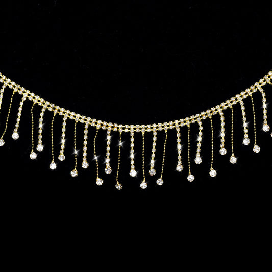 1 Yard Rhinestone Fringe Trim, Gold Rhinestone Tassel Trim, Irregular Diamond Crystal Beaded Fringe for Sewing Clothing Craft Jewelry Personalized DIY Decoration