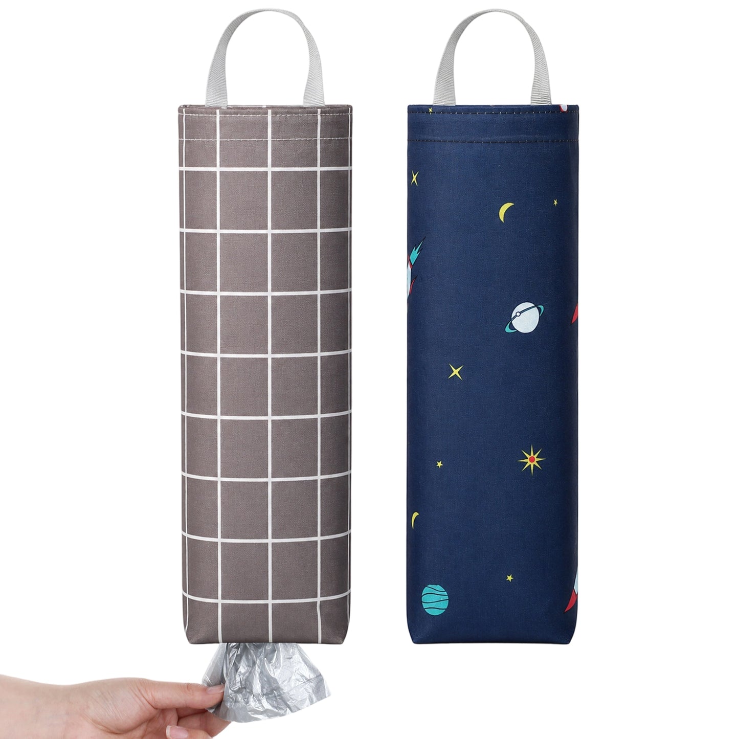 Yuomeaz 2 PCS Plastic Bags Holder, Wall Mount Grocery Store Bag Organizer Dispenser, Oxford Cloth Plastic Shopping Trash Bag Storage for Travel, Home Kitchen, Camper